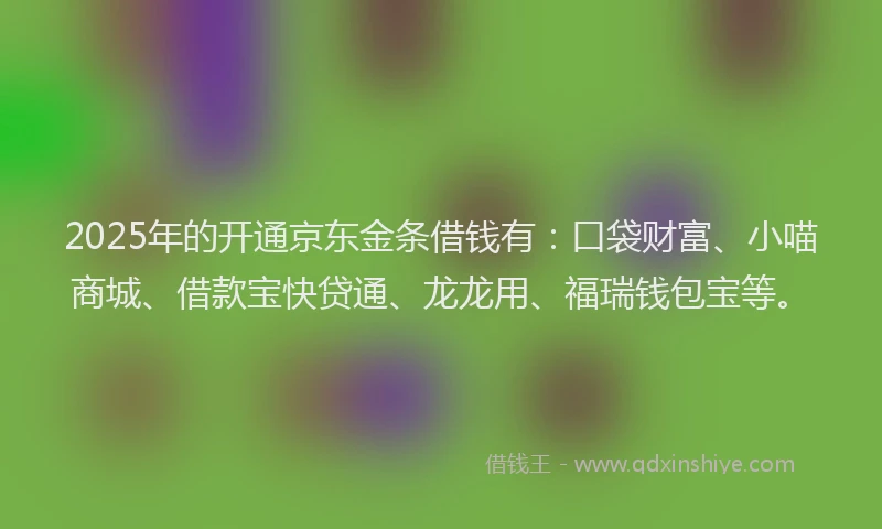 2025年的开通京东金条借钱有：口袋财富、小喵商城、借款宝快贷通、龙龙用、福瑞钱包宝等。