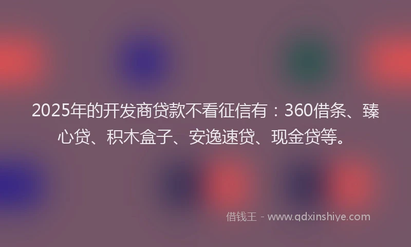 2025年的开发商贷款不看征信有：360借条、臻心贷、积木盒子、安逸速贷、现金贷等。