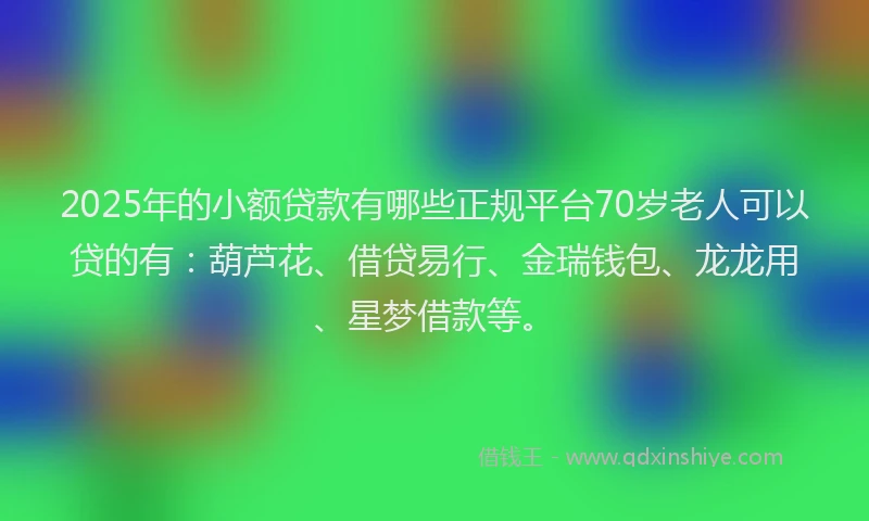 2025年的小额贷款有哪些正规平台70岁老人可以贷的有：葫芦花、借贷易行、金瑞钱包、龙龙用、星梦借款等。