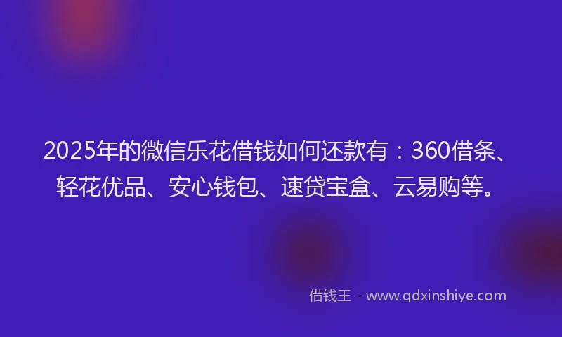 2025年的微信乐花借钱如何还款有：360借条、轻花优品、安心钱包、速贷宝盒、云易购等。