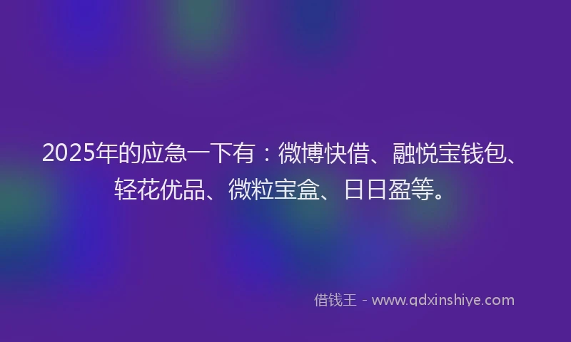 2025年的应急一下有：微博快借、融悦宝钱包、轻花优品、微粒宝盒、日日盈等。