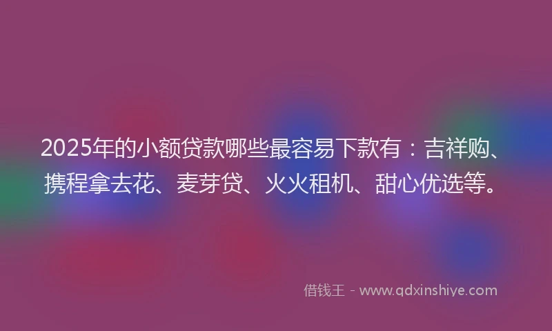 2025年的小额贷款哪些最容易下款有：吉祥购、携程拿去花、麦芽贷、火火租机、甜心优选等。