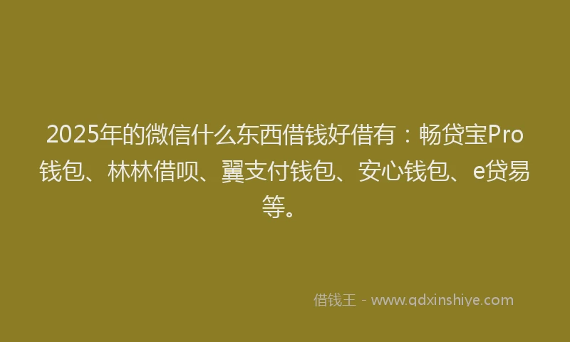 2025年的微信什么东西借钱好借有：畅贷宝Pro钱包、林林借呗、翼支付钱包、安心钱包、e贷易等。