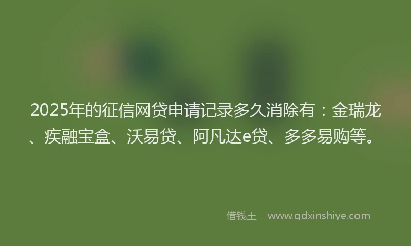 2025年的征信网贷申请记录多久消除有：金瑞龙、疾融宝盒、沃易贷、阿凡达e贷、多多易购等。