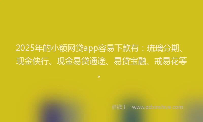 2025年的小额网贷app容易下款有：琉璃分期、现金侠行、现金易贷通途、易贷宝融、戒易花等。