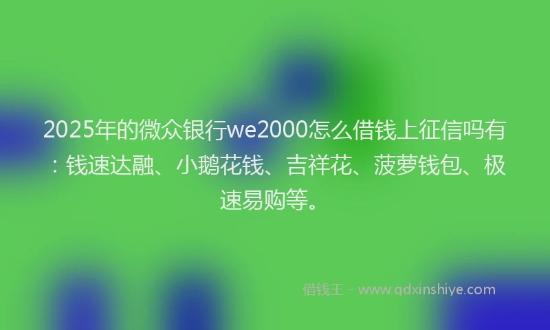 2025年的微众银行we2000怎么借钱上征信吗有：钱速达融、小鹅花钱、吉祥花、菠萝钱包、极速易购等。