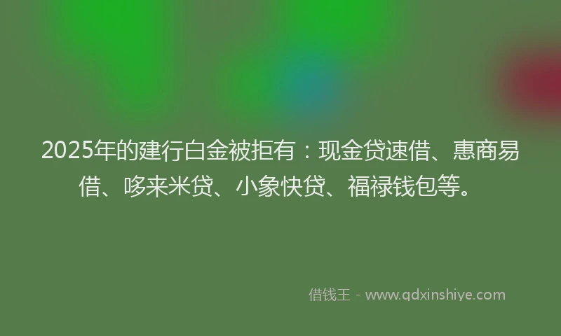 2025年的建行白金被拒有：现金贷速借、惠商易借、哆来米贷、小象快贷、福禄钱包等。