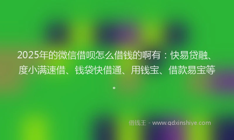 2025年的微信借呗怎么借钱的啊有：快易贷融、度小满速借、钱袋快借通、用钱宝、借款易宝等。