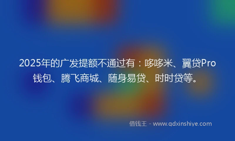 2025年的广发提额不通过有：哆哆米、翼贷Pro钱包、腾飞商城、随身易贷、时时贷等。