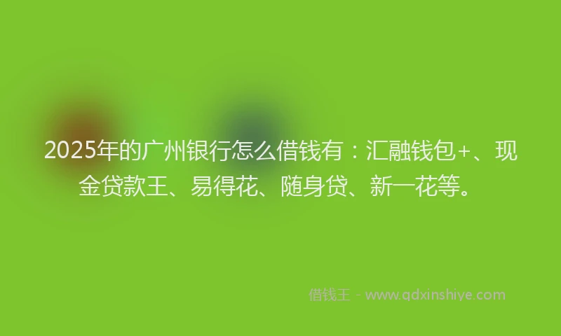 2025年的广州银行怎么借钱有：汇融钱包+、现金贷款王、易得花、随身贷、新一花等。