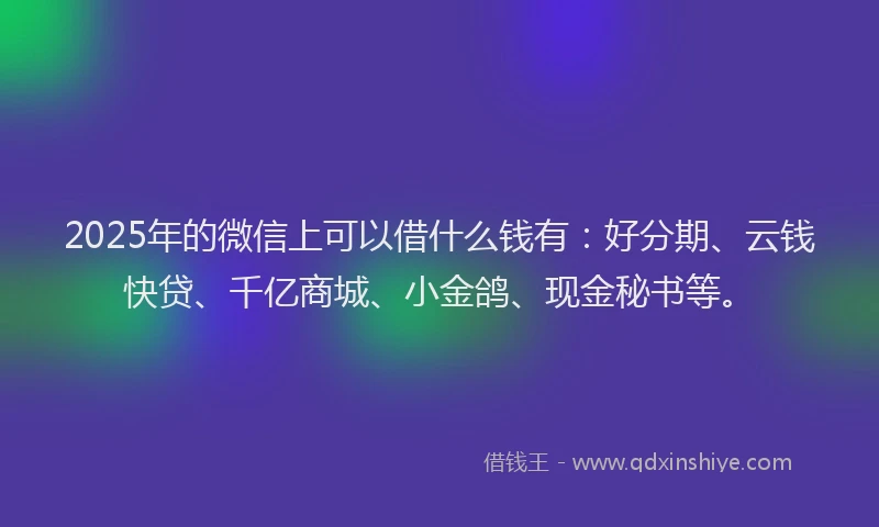 2025年的微信上可以借什么钱有：好分期、云钱快贷、千亿商城、小金鸽、现金秘书等。
