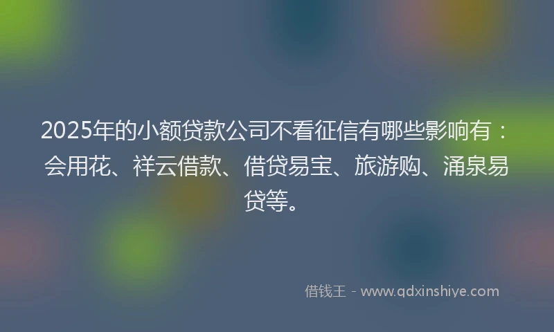 2025年的小额贷款公司不看征信有哪些影响有：会用花、祥云借款、借贷易宝、旅游购、涌泉易贷等。