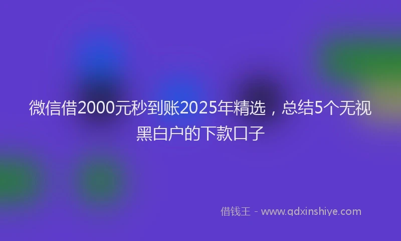 微信借2000元秒到账2025年精选，总结5个无视黑白户的下款口子