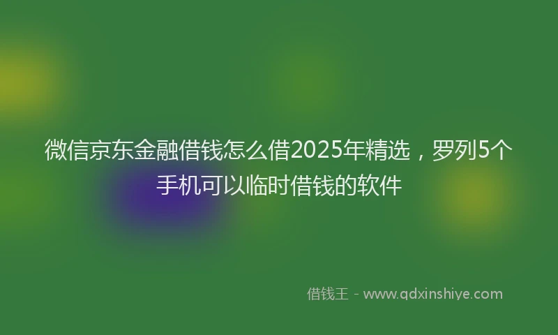 微信京东金融借钱怎么借2025年精选，罗列5个手机可以临时借钱的软件