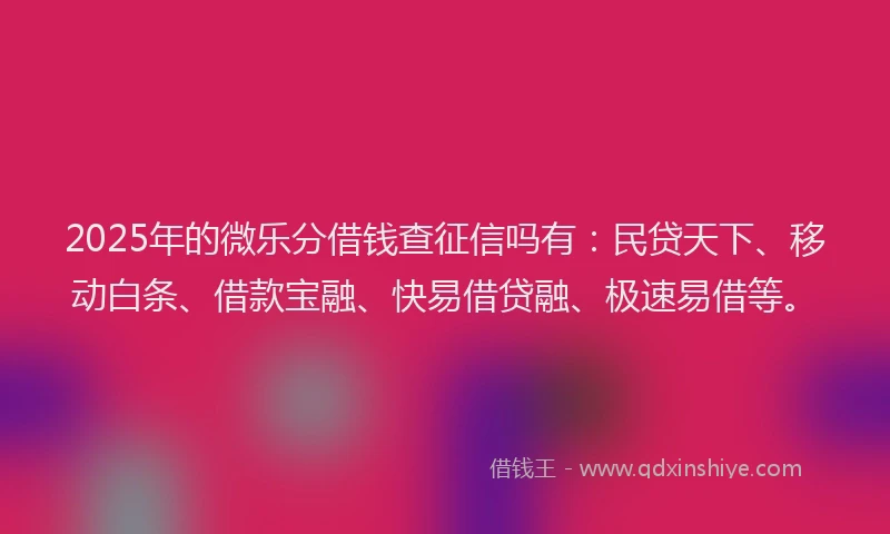 2025年的微乐分借钱查征信吗有：民贷天下、移动白条、借款宝融、快易借贷融、极速易借等。