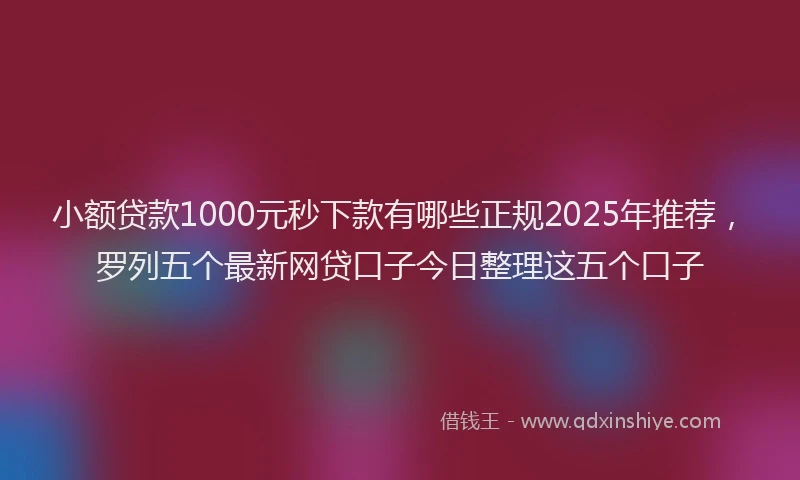 小额贷款1000元秒下款有哪些正规2025年推荐，罗列五个最新网贷口子今日整理这五个口子