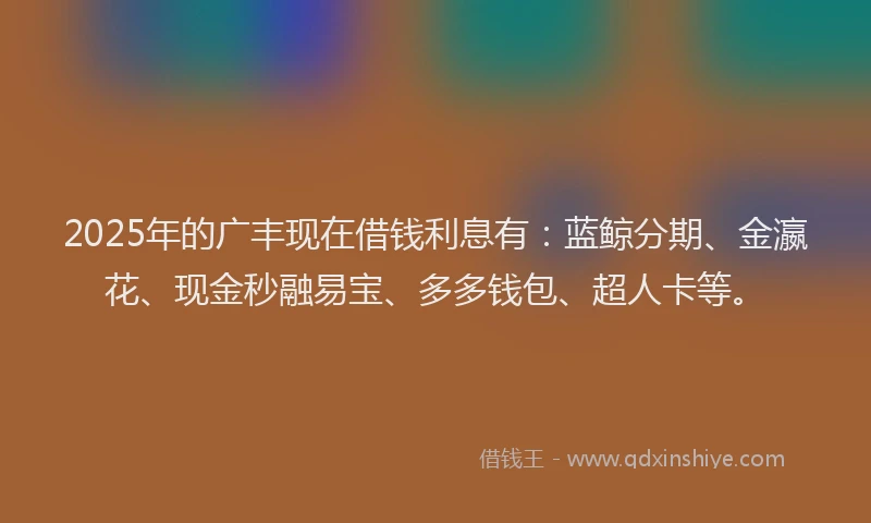 2025年的广丰现在借钱利息有：蓝鲸分期、金瀛花、现金秒融易宝、多多钱包、超人卡等。