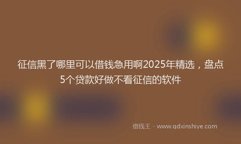 征信黑了哪里可以借钱急用啊2025年精选，盘点5个贷款好做不看征信的软件