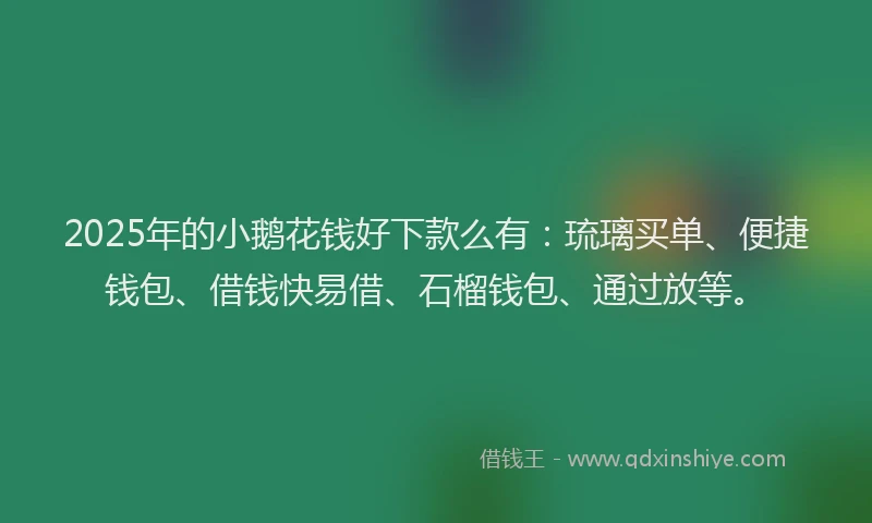 2025年的小鹅花钱好下款么有：琉璃买单、便捷钱包、借钱快易借、石榴钱包、通过放等。