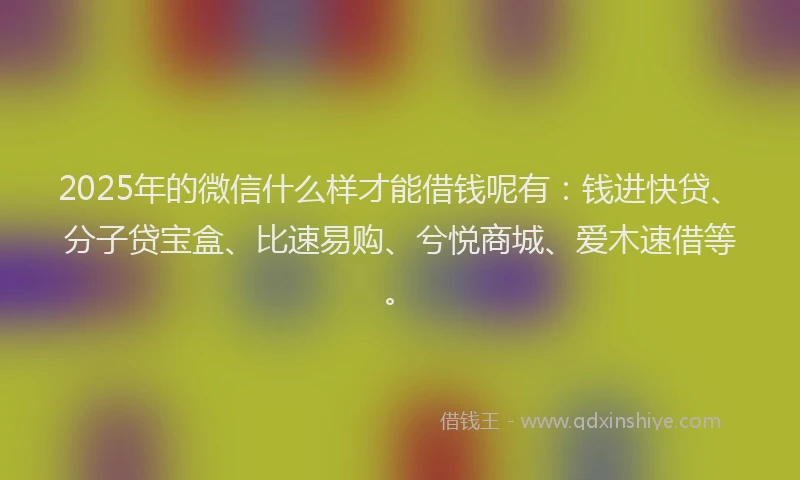 2025年的微信什么样才能借钱呢有：钱进快贷、分子贷宝盒、比速易购、兮悦商城、爱木速借等。