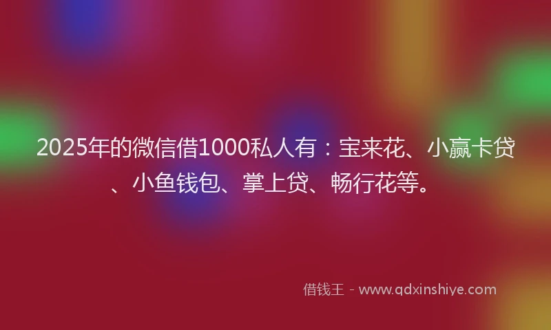 2025年的微信借1000私人有：宝来花、小赢卡贷、小鱼钱包、掌上贷、畅行花等。