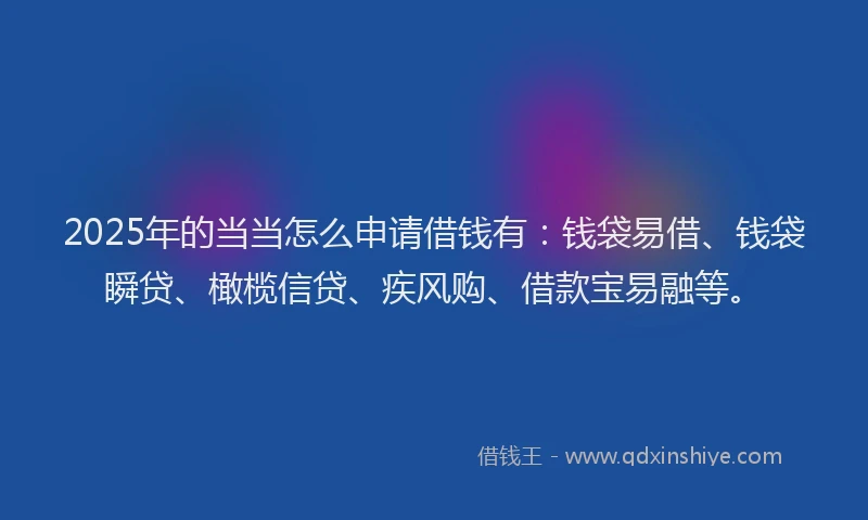 2025年的当当怎么申请借钱有：钱袋易借、钱袋瞬贷、橄榄信贷、疾风购、借款宝易融等。