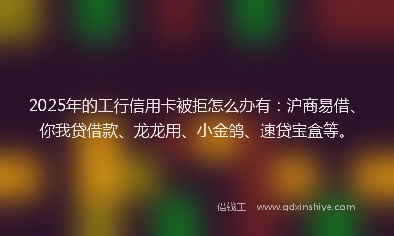 2025年的工行信用卡被拒怎么办有：沪商易借、你我贷借款、龙龙用、小金鸽、速贷宝盒等。