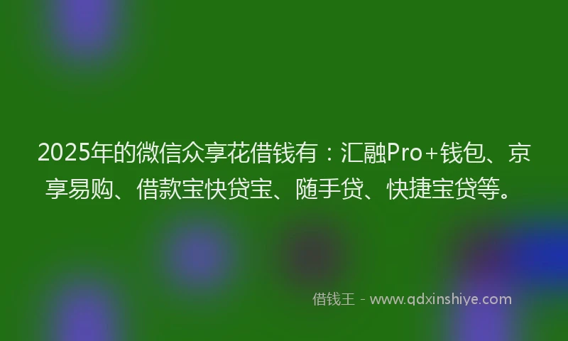 2025年的微信众享花借钱有：汇融Pro+钱包、京享易购、借款宝快贷宝、随手贷、快捷宝贷等。