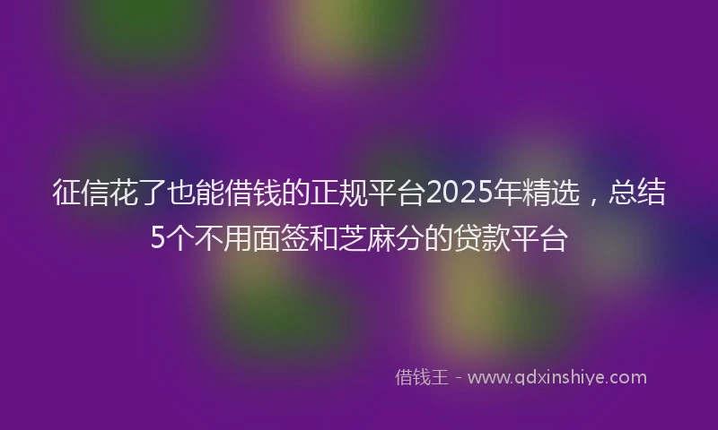 征信花了也能借钱的正规平台2025年精选，总结5个不用面签和芝麻分的贷款平台