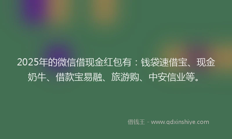 2025年的微信借现金红包有：钱袋速借宝、现金奶牛、借款宝易融、旅游购、中安信业等。