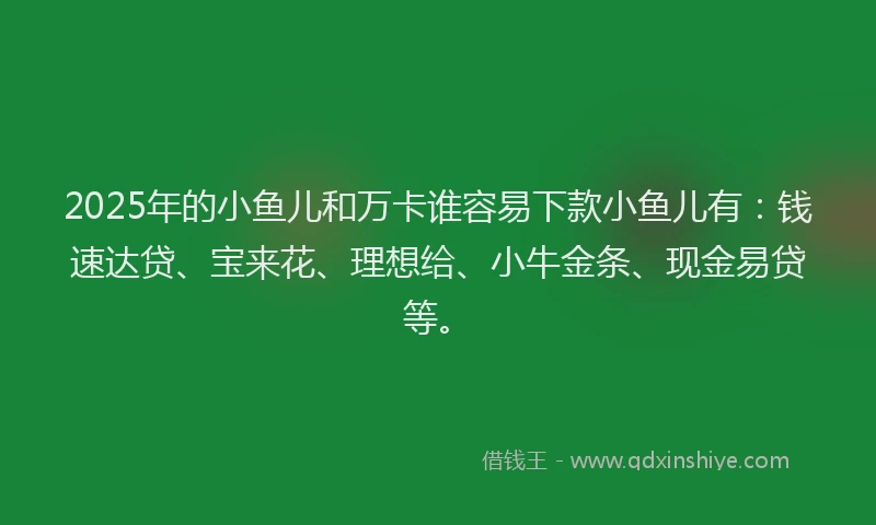 2025年的小鱼儿和万卡谁容易下款小鱼儿有：钱速达贷、宝来花、理想给、小牛金条、现金易贷等。