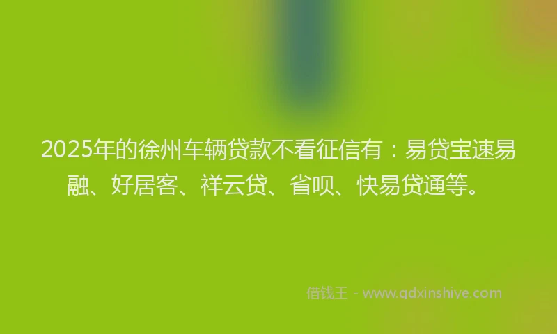 2025年的徐州车辆贷款不看征信有：易贷宝速易融、好居客、祥云贷、省呗、快易贷通等。