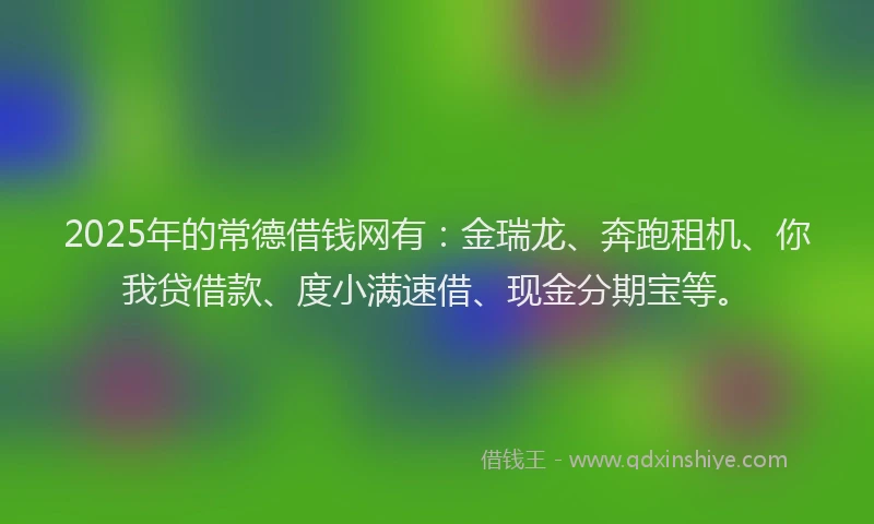 2025年的常德借钱网有：金瑞龙、奔跑租机、你我贷借款、度小满速借、现金分期宝等。