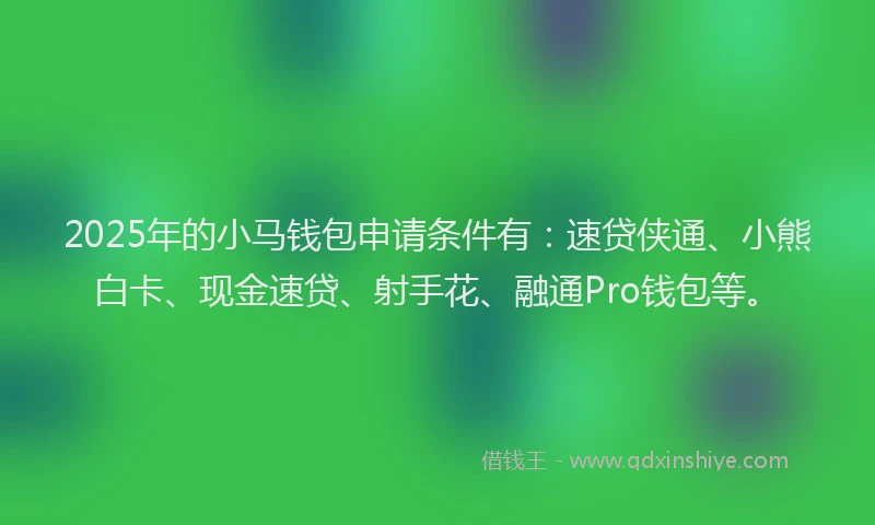 2025年的小马钱包申请条件有：速贷侠通、小熊白卡、现金速贷、射手花、融通Pro钱包等。