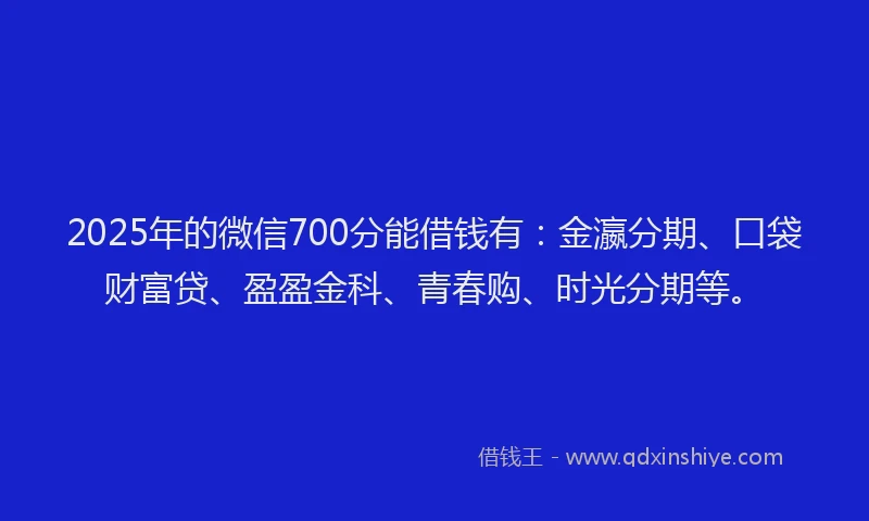 2025年的微信700分能借钱有：金瀛分期、口袋财富贷、盈盈金科、青春购、时光分期等。