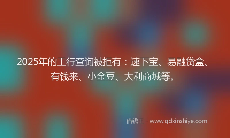 2025年的工行查询被拒有：速下宝、易融贷盒、有钱来、小金豆、大利商城等。