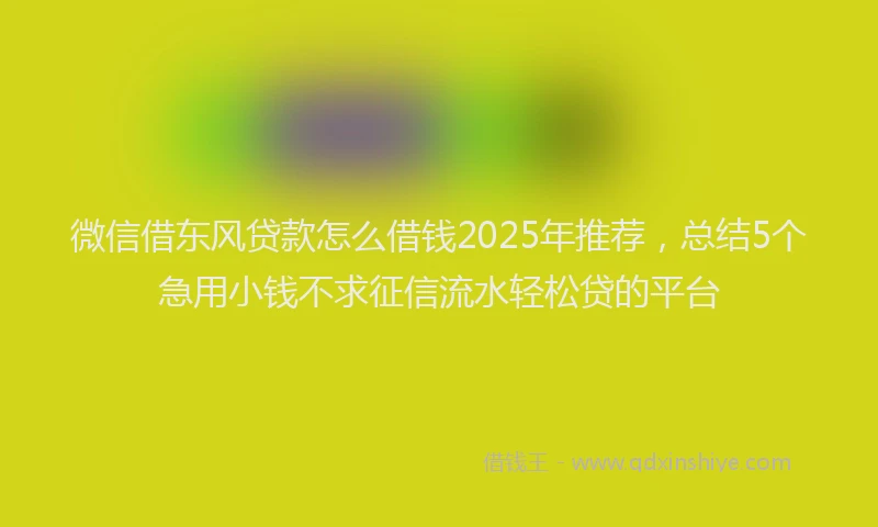 微信借东风贷款怎么借钱2025年推荐，总结5个急用小钱不求征信流水轻松贷的平台