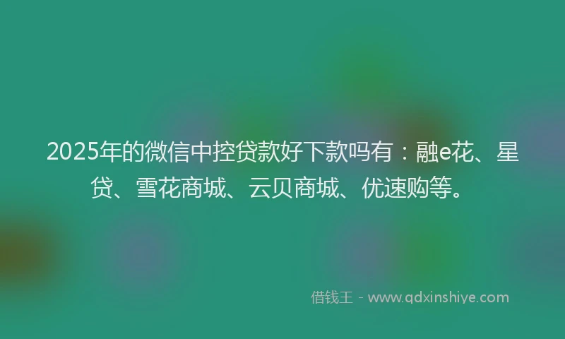 2025年的微信中控贷款好下款吗有：融e花、星贷、雪花商城、云贝商城、优速购等。