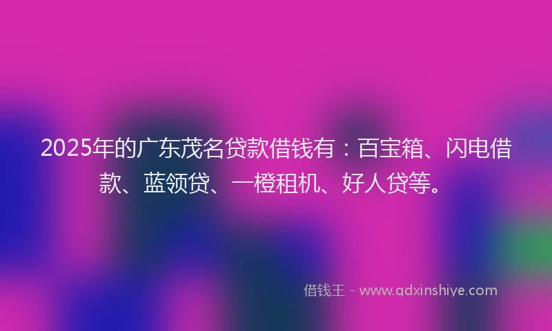 2025年的广东茂名贷款借钱有：百宝箱、闪电借款、蓝领贷、一橙租机、好人贷等。