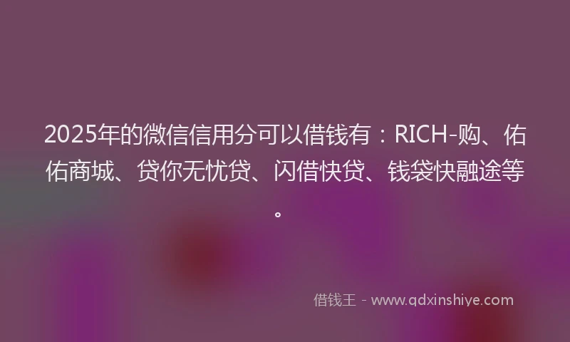 2025年的微信信用分可以借钱有：RICH-购、佑佑商城、贷你无忧贷、闪借快贷、钱袋快融途等。