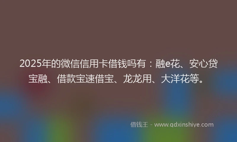 2025年的微信信用卡借钱吗有：融e花、安心贷宝融、借款宝速借宝、龙龙用、大洋花等。