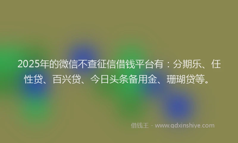 2025年的微信不查征信借钱平台有：分期乐、任性贷、百兴贷、今日头条备用金、珊瑚贷等。
