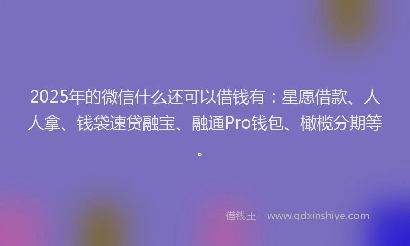 2025年的微信什么还可以借钱有：星愿借款、人人拿、钱袋速贷融宝、融通Pro钱包、橄榄分期等。