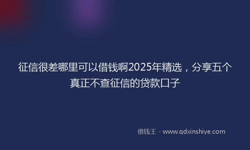 征信很差哪里可以借钱啊2025年精选，分享五个真正不查征信的贷款口子