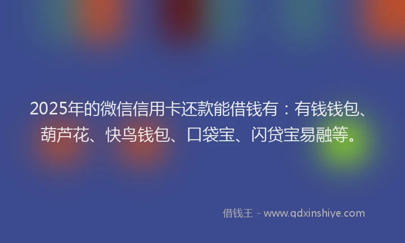 2025年的微信信用卡还款能借钱有：有钱钱包、葫芦花、快鸟钱包、口袋宝、闪贷宝易融等。