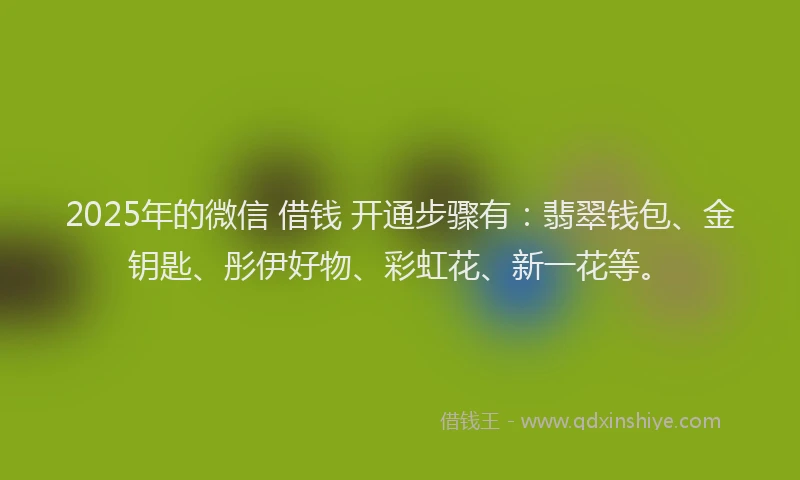 2025年的微信 借钱 开通步骤有：翡翠钱包、金钥匙、彤伊好物、彩虹花、新一花等。