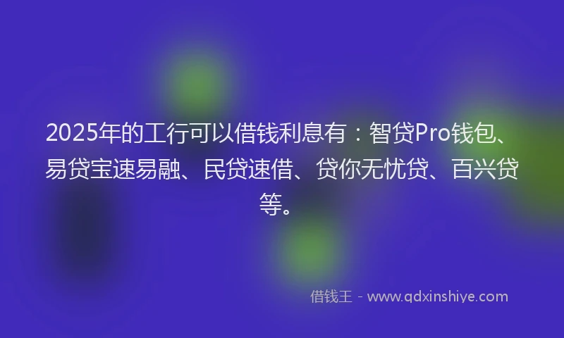 2025年的工行可以借钱利息有：智贷Pro钱包、易贷宝速易融、民贷速借、贷你无忧贷、百兴贷等。