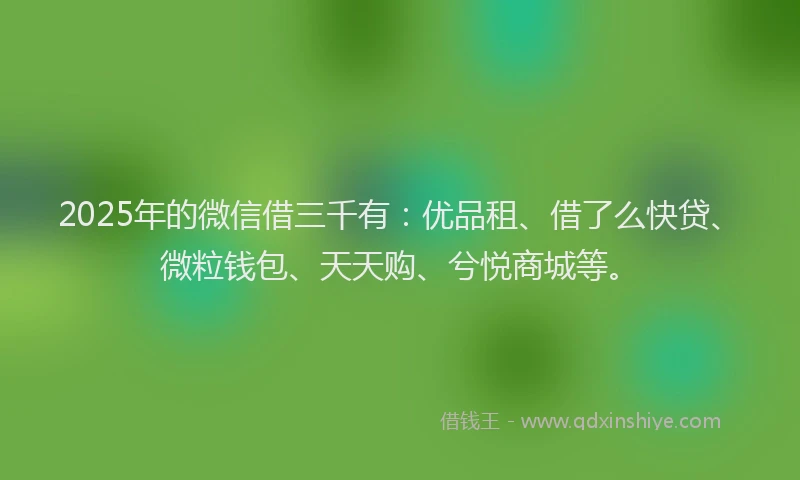 2025年的微信借三千有：优品租、借了么快贷、微粒钱包、天天购、兮悦商城等。