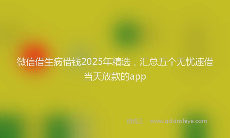 微信借生病借钱2025年精选，汇总五个无忧速借当天放款的app