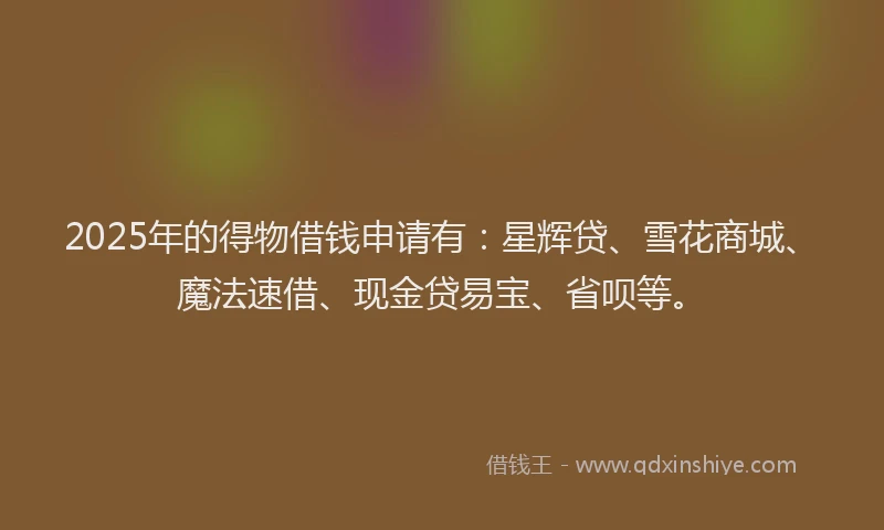 2025年的得物借钱申请有：星辉贷、雪花商城、魔法速借、现金贷易宝、省呗等。